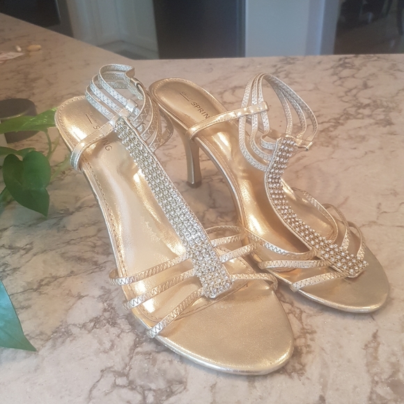 Call It Spring Gold Formal Heels Rhinestones - Picture 1 of 2